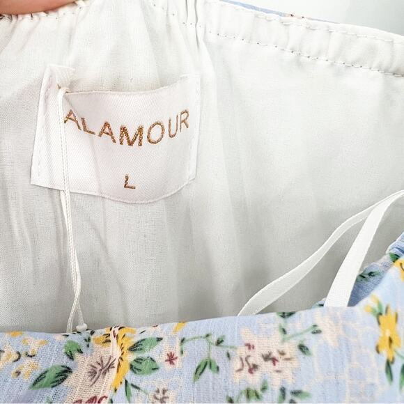 NWT Alamour the Label Floral Ruched Bodycon Mini Dress L Blue - Picture 5 of 7